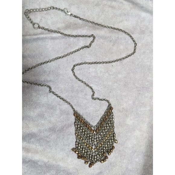 Bohemian Metallic Beaded Fringe Pendant Necklace - Picture 8 of 8